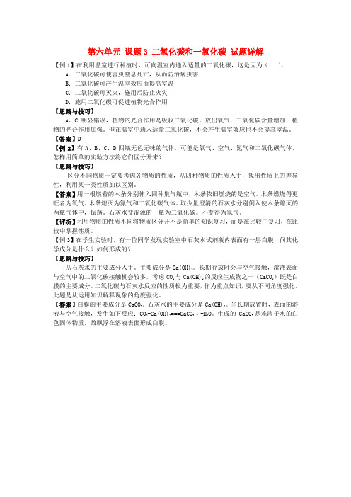 九年级化学上册第六单元课题3二氧化碳和一氧化碳试题详解新人教版