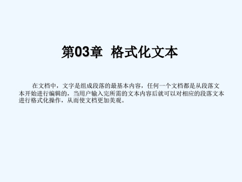 《中文版Word 2007实用教程》课件 第03章 格式化文档