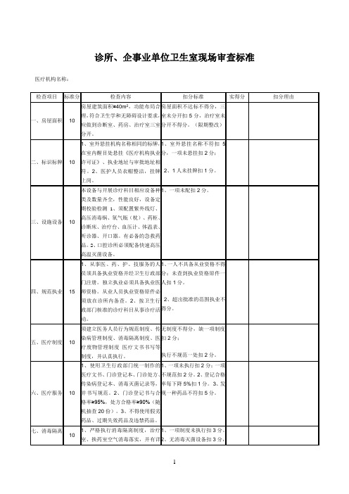 诊所、企事业单位卫生室现场审查标准准