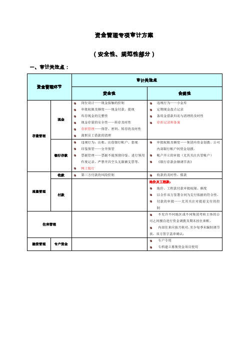 资金管理专项审计方案-常规审计范例