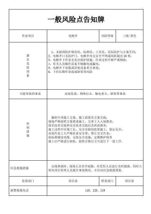 电梯井风险点告知牌