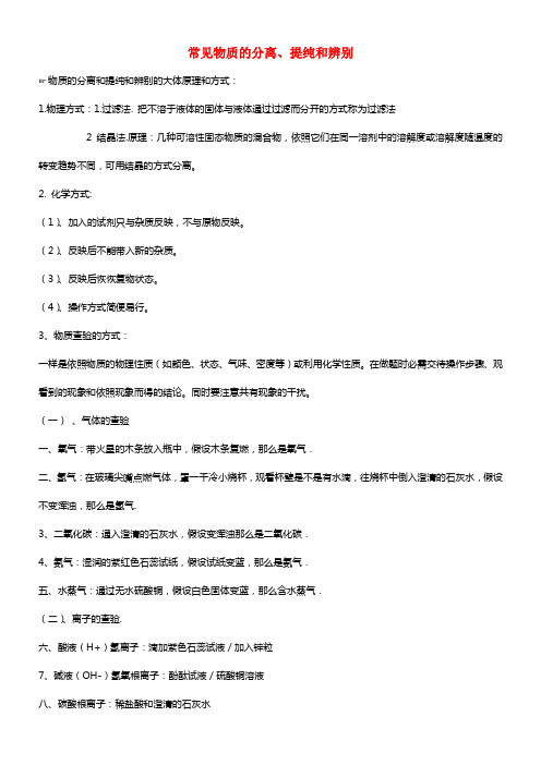 中考化学考前冲刺专题8 常见物质的分离、提纯和辨别(1)