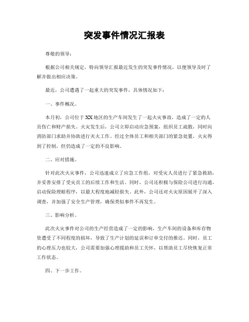 突发事件情况汇报表