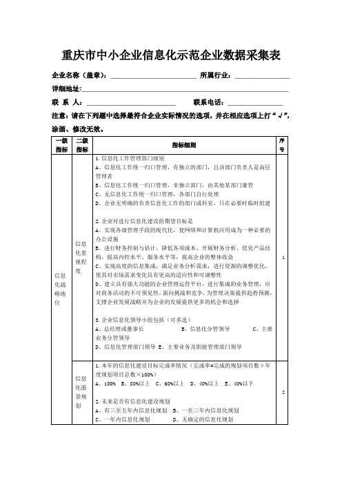 重庆市中小企业信息化示范企业数据采集表