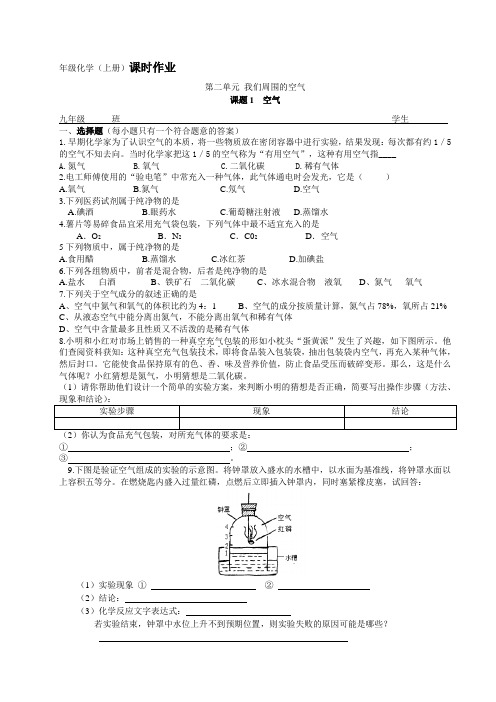 人教版九年级化学上册第二单元课题1空气(1)