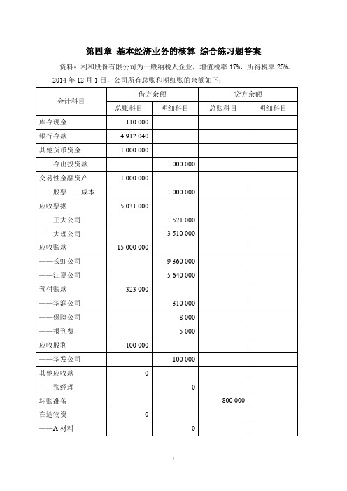 第四章 基本经济业务的核算 练习题答案(修改)