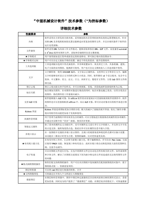 “中望机械设计软件”技术参数(8月8日更新)