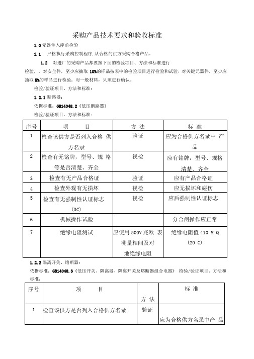 采购产品技术要求和验收标准