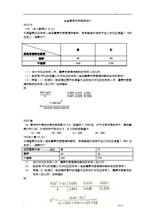 全国高考历年概率与统计