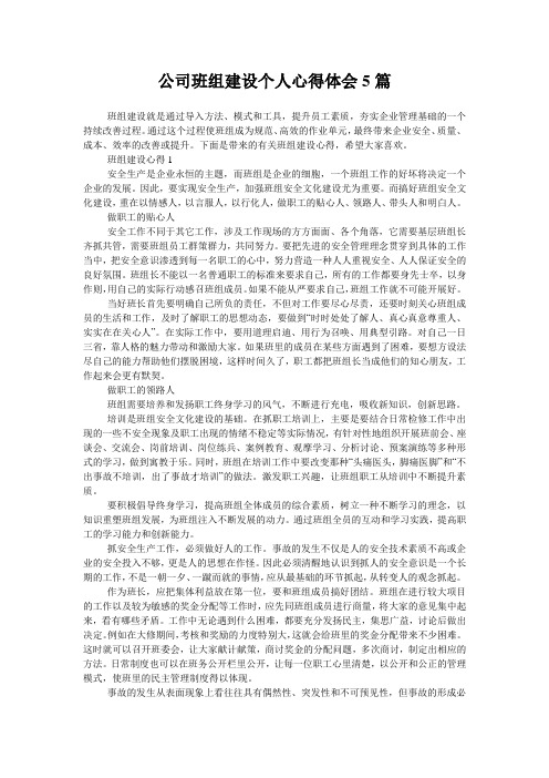 公司班组建设个人心得体会5篇