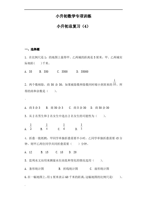 【精品】小升初数学知识专项训练-总复习(4)(附答案)