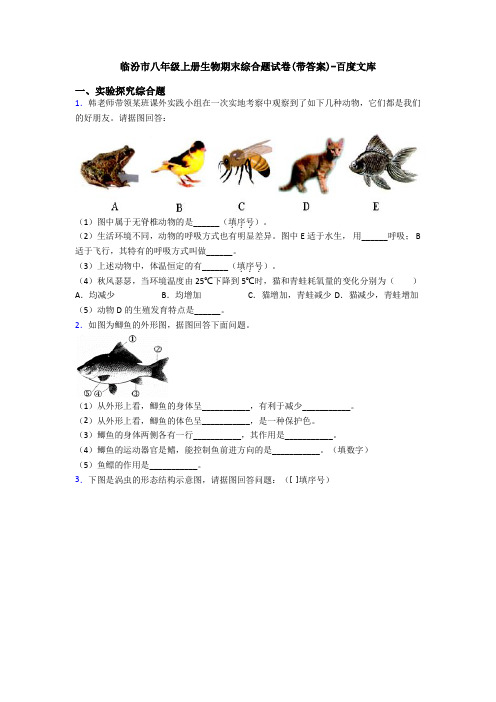 临汾市八年级上册生物期末综合题试卷(带答案)-百度文库