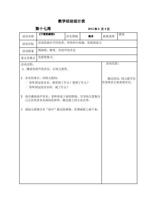 坑头幼儿园2011学年第二学期中二班备课1,第十七周