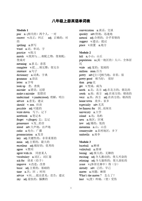 (完整版)外研社八年级上册英语单词表