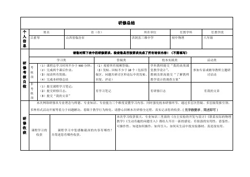 2014山西初中学科及教辅研修总结模版初中物理