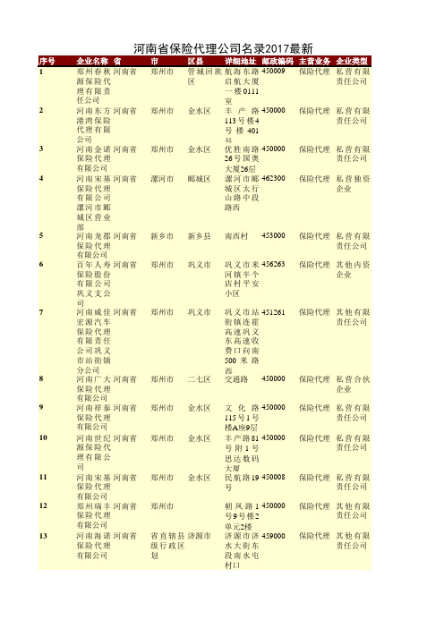 河南保险代理公司清单