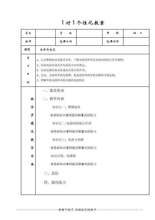 浙教版科学八年级上《电荷与电流》