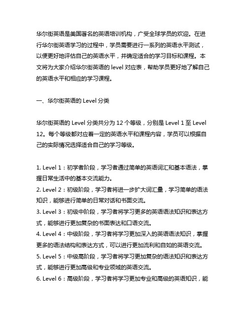 华尔街英语测试level对应表