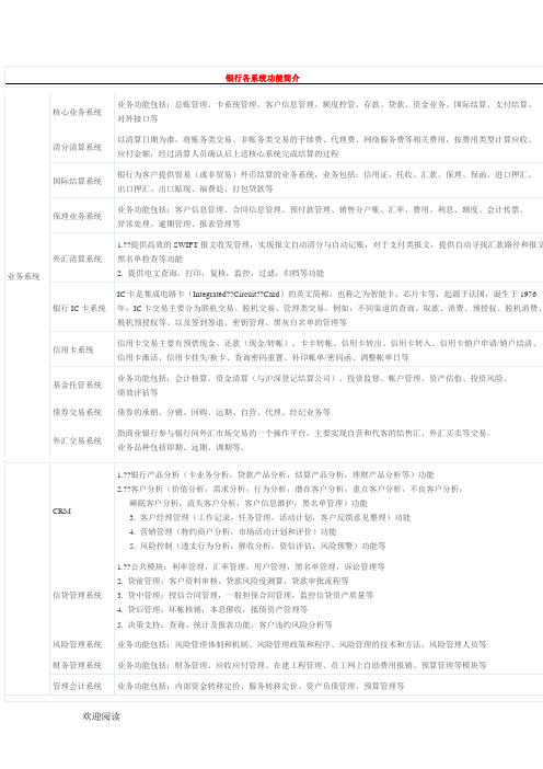 银行各系统简介