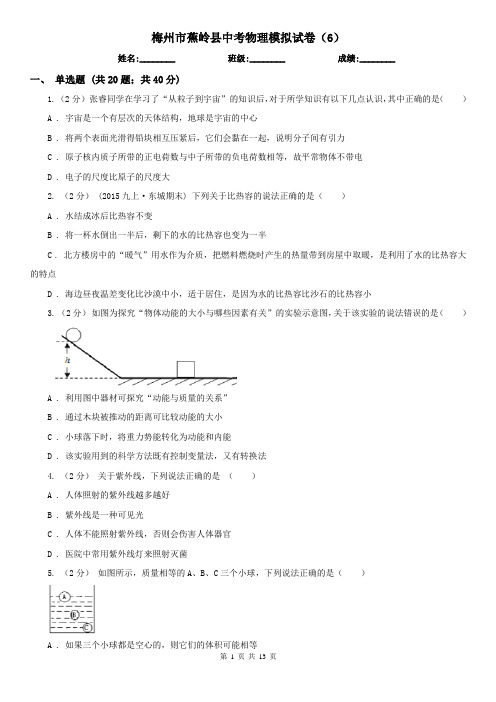 梅州市蕉岭县中考物理模拟试卷(6)