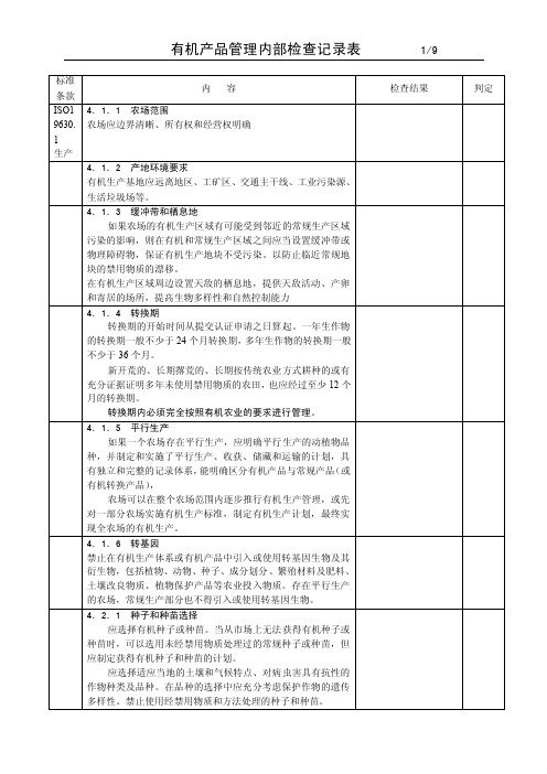 有机产品认证内部检查表.doc