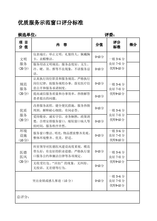 优质服务示范窗口评分标准