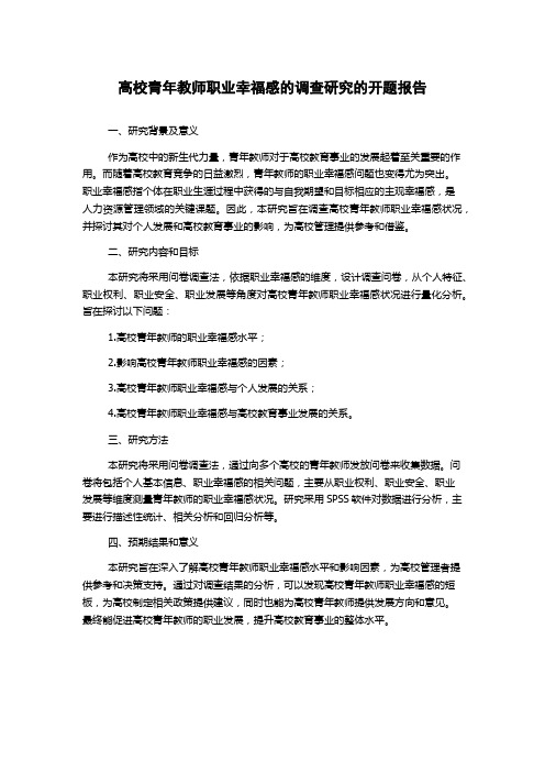 高校青年教师职业幸福感的调查研究的开题报告