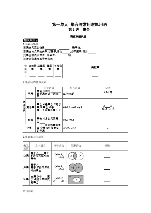 高考数学集合与常用逻辑用语