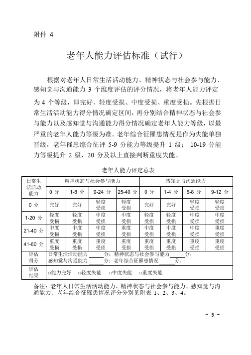 老年人能力评估标准