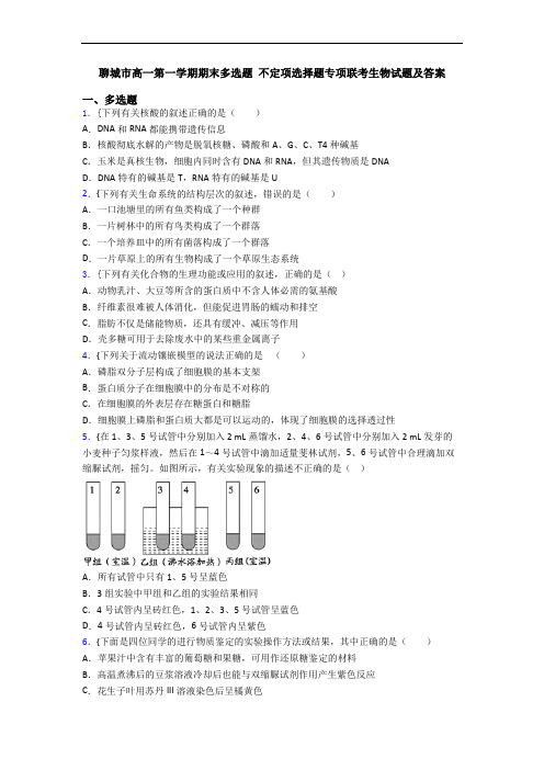 聊城市高一第一学期期末多选题 不定项选择题专项联考生物试题及答案