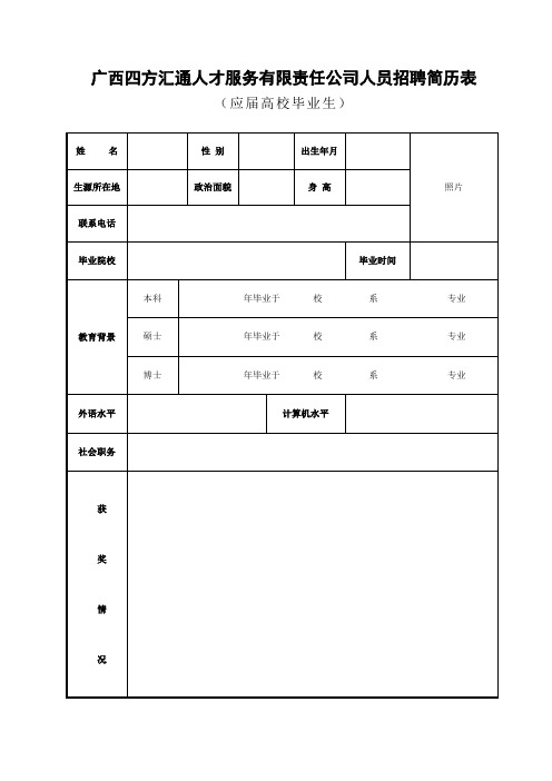 人才服务公司人员招聘个人简历表格