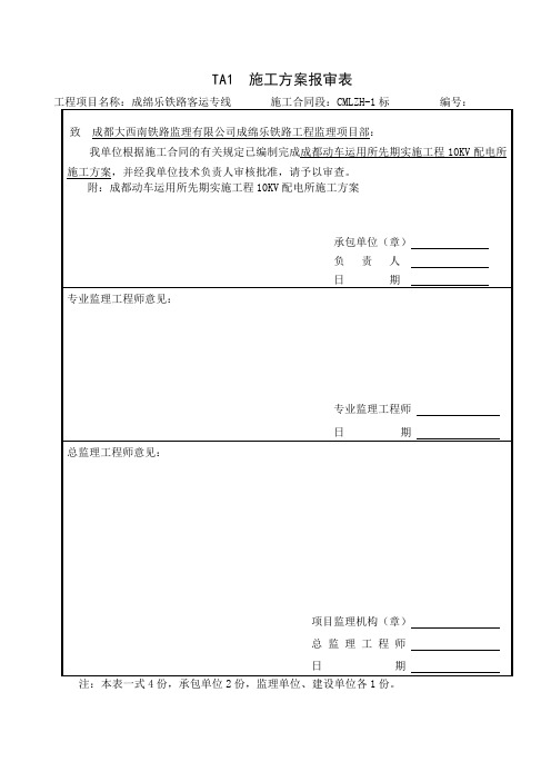 10KV配电所施工方案报审表