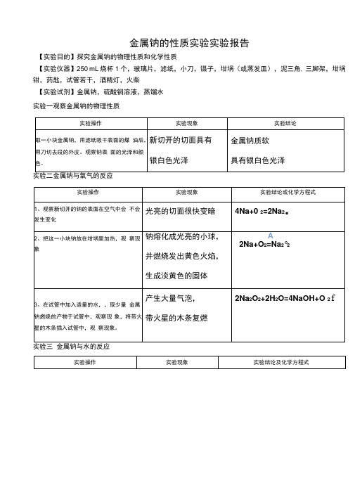 钠的性质实验实验报告