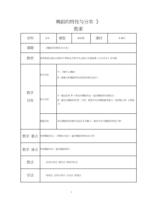 《公共艺术音乐篇》全套教案(第四单元舞蹈的魅力)