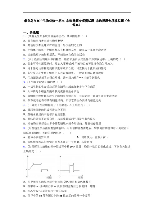 秦皇岛市高中生物必修一期末 非选择题专项测试题 非选择题专项模拟题(含答案)