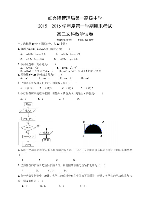 黑龙江省友谊县红兴隆管理局第一高级中学高二上学期期