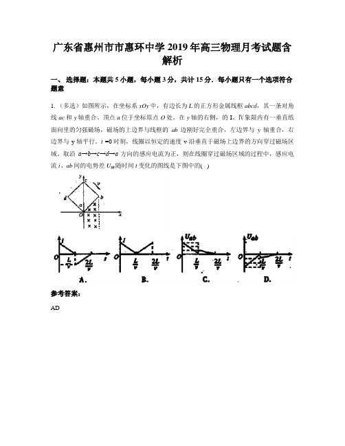 广东省惠州市市惠环中学2019年高三物理月考试题含解析