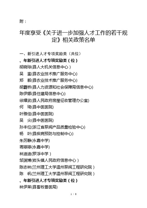 2012-度享受《关于进一步加强人才工作的若干规定》