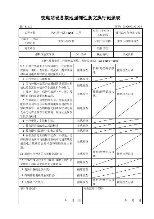 变电站设备接地强制性条文执行记录表