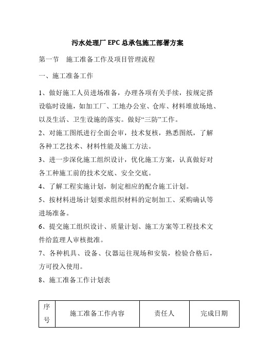 污水处理厂EPC总承包施工部署方案