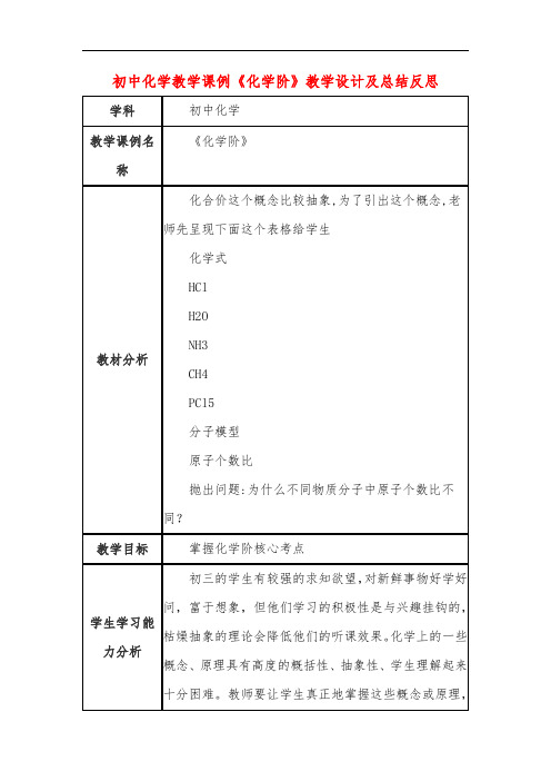 初中化学教学课例《化学阶》教学设计及总结反思