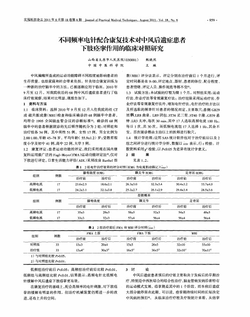 不同频率电针配合康复技术对中风后遗症患者下肢痉挛作用的临床对照研究