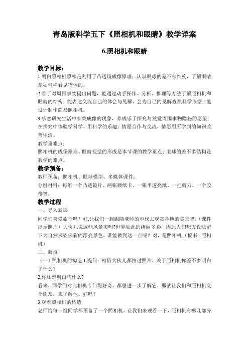 青岛版科学五下《照相机和眼睛》教学详案