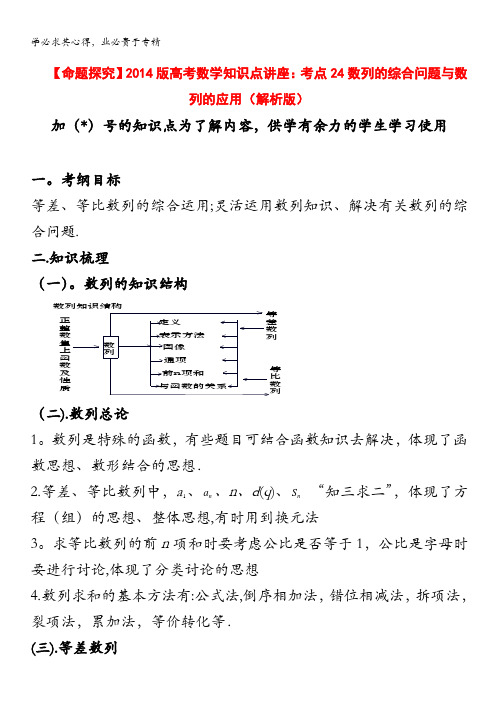 2014版高考数学知识点讲座：考点24 数列的综合问题与数列的应用(解析版)