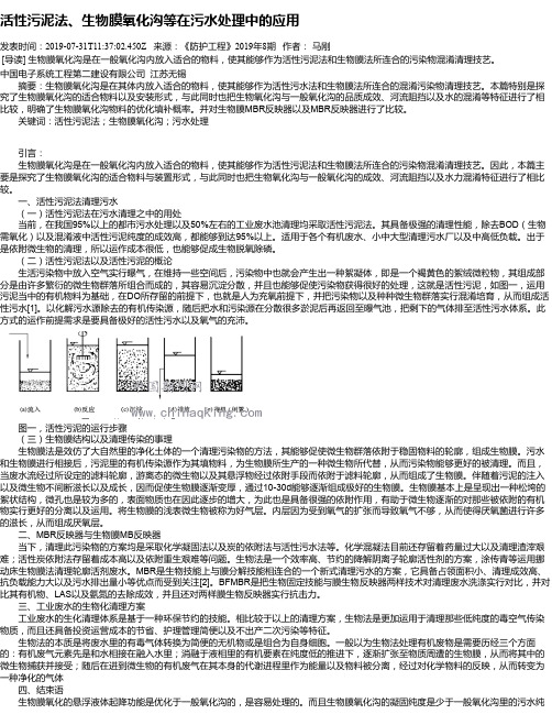 活性污泥法、生物膜氧化沟等在污水处理中的应用