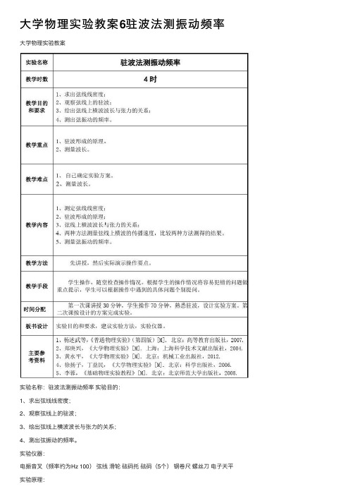 大学物理实验教案6驻波法测振动频率