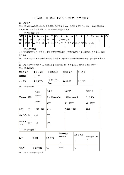 GH4105(GH105)高温合金化学成分及力学性能