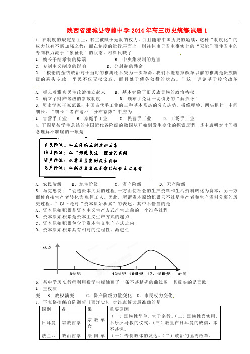 陕西省澄城县寺前中学高三历史统练试题1