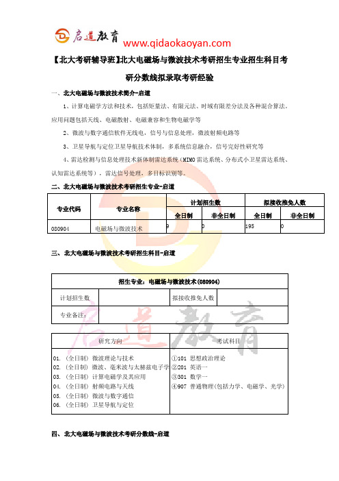 【北大考研辅导班】北大电磁场与微波技术考研招生专业招生科目考研分数线拟录取考研经验