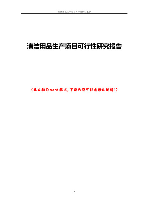 清洁用品生产项目可行性研究报告